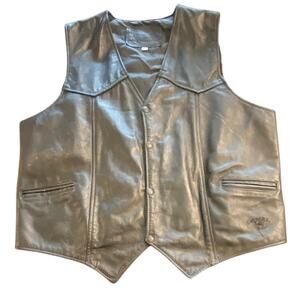 Vintage Camel Leather Vest XL Black Snap Front Biker Western Made in USA Promo